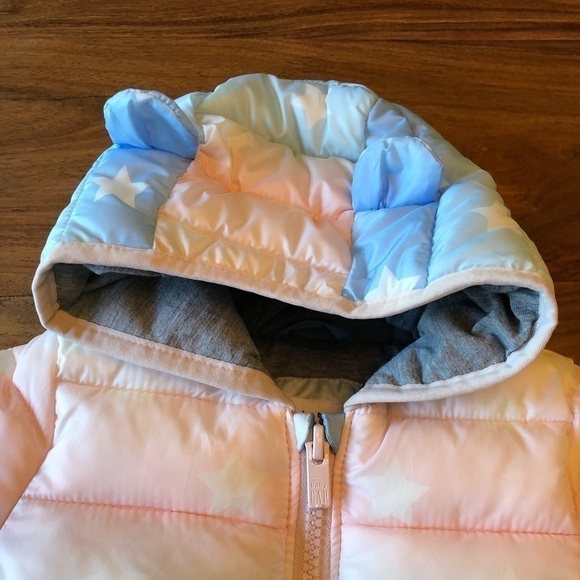 Gap Baby Rainbow & Stars Puffer Coat w/ Bear Ears - Picture 6 of 6
